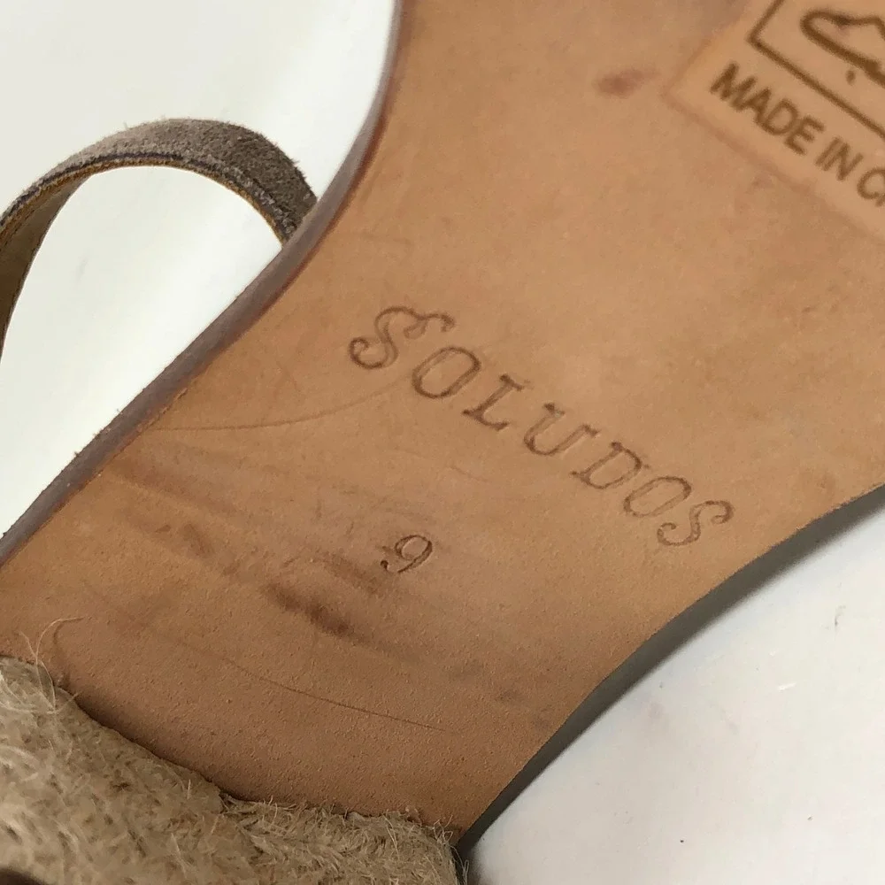 Soludos Womens 9 Capri Espadrille Heel Sandals Gray Taupe Suede Ankle Strap
